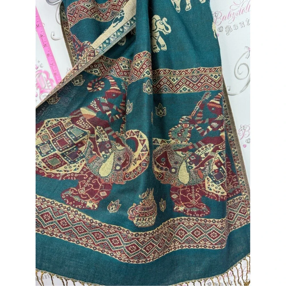 Scarf tassel Teal Elephant Pattern Pashmina Scarf